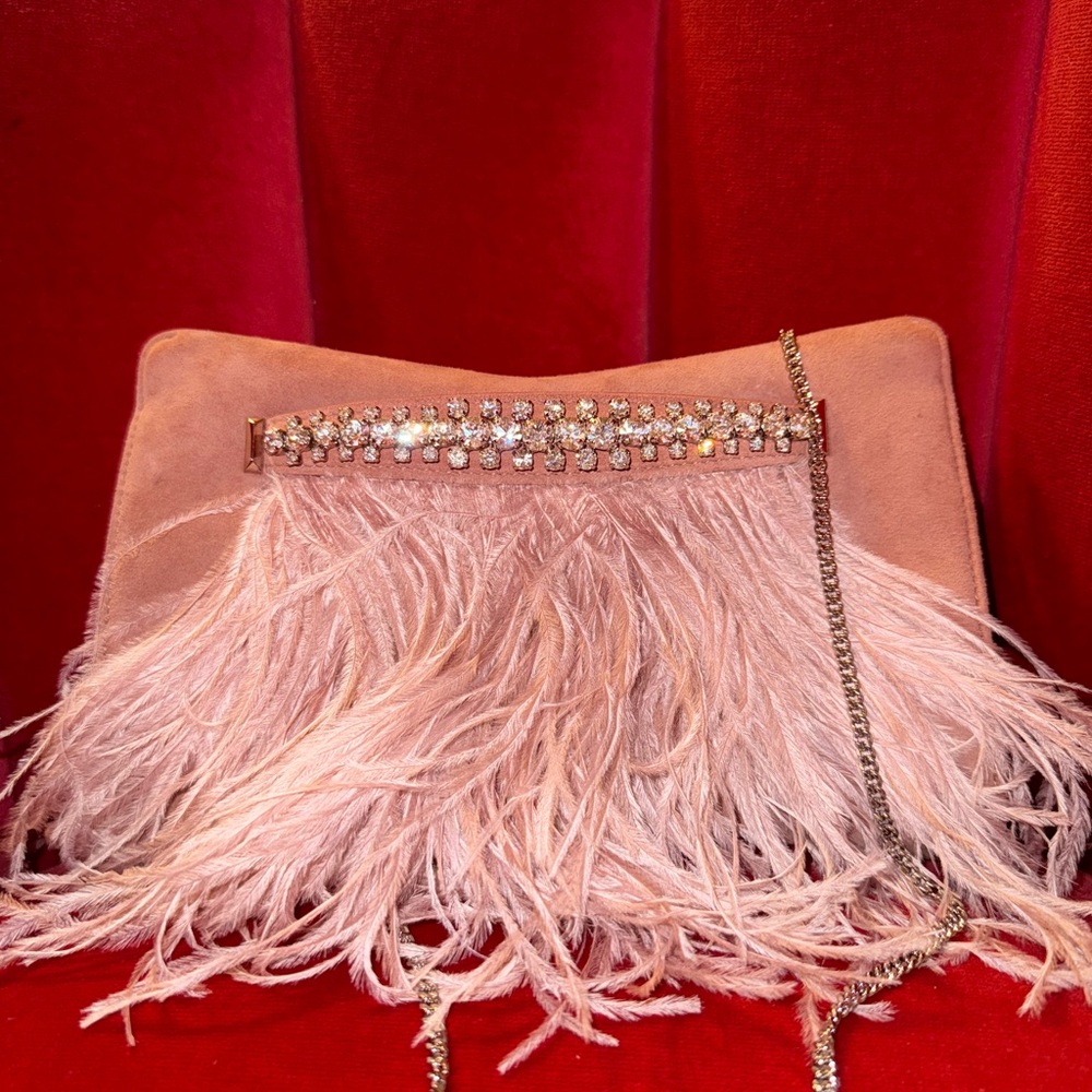 Jimmy Choo Venus Ostrich Feather Suede Clutch